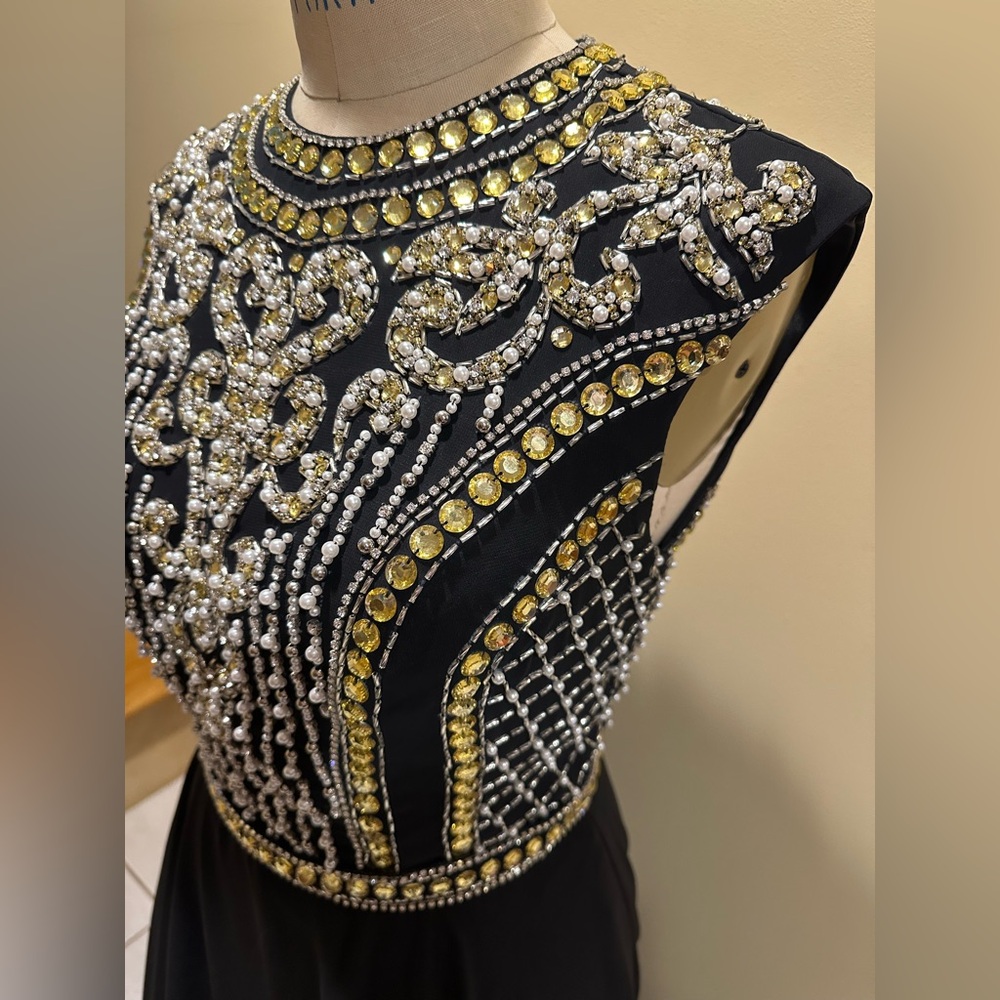 JVN by Jovani Black Dress with stunning Gold and Silver Beading - Picture 3 of 8